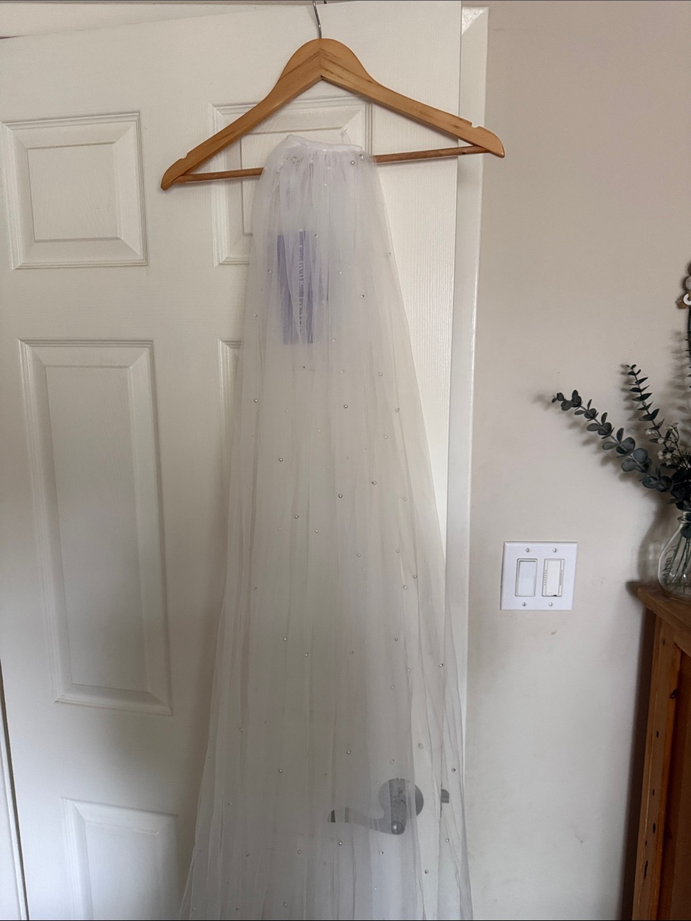 Cinderella White Veil with Scattered Pearl-Like Accents